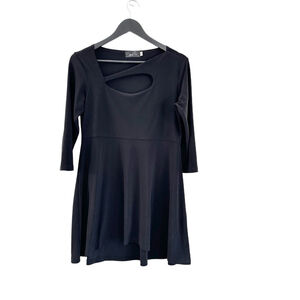 Sympli Jersey Stretch 3/4 Sleeves Tunic Top Size 10 Neckline Cutout Black